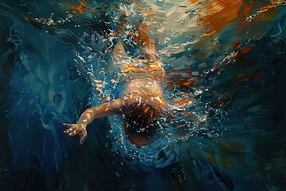 Swimmer recreation swimming painting.