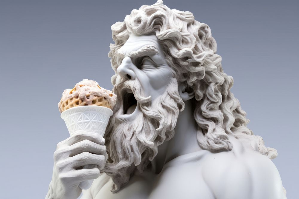 Close-up Greek sculpture eating ice cream dessert wedding female.