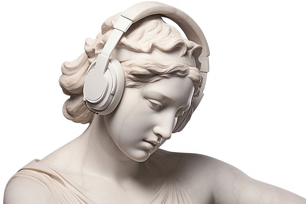 Listening to music female electronics headphones.