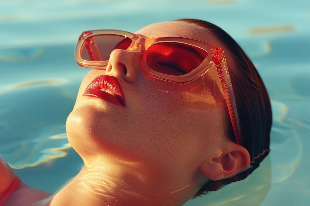 Women lying down in the sun wearing glasses on the pool photo accessories photography.