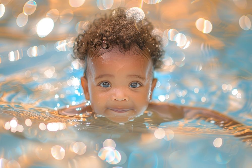 Afican american baby swimming underwater photography recreation portrait.