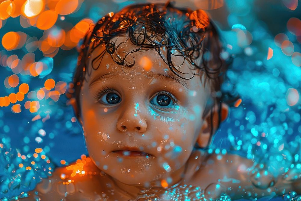 Baby swimming underwater photography recreation portrait.