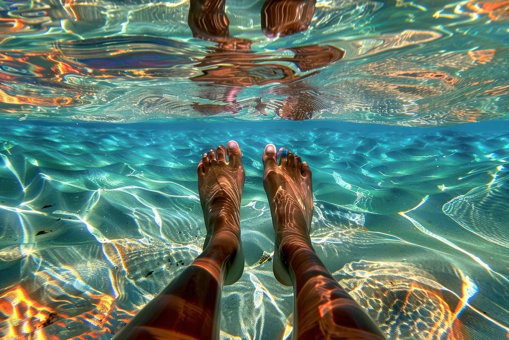 Legs underwater recreation swimming outdoors.