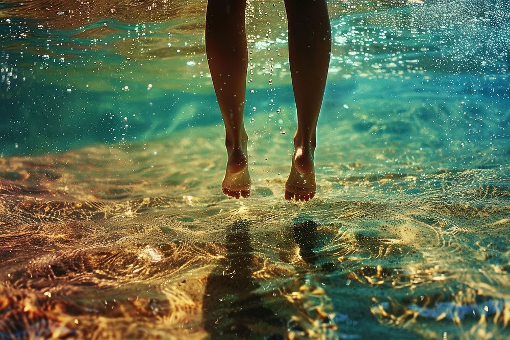 Legs on the underwater outdoors person nature.