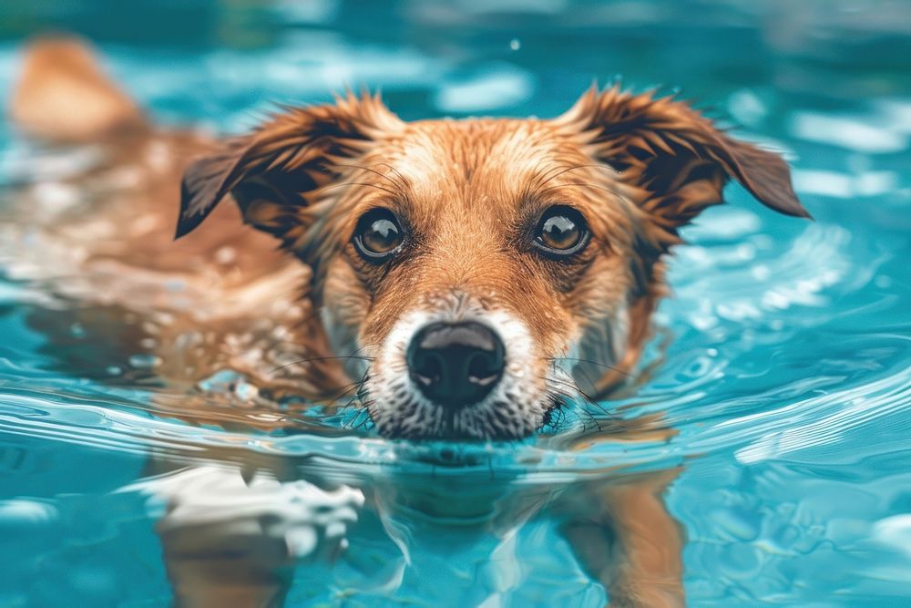 Pupy swimming outdoors person pool recreation animal canine.