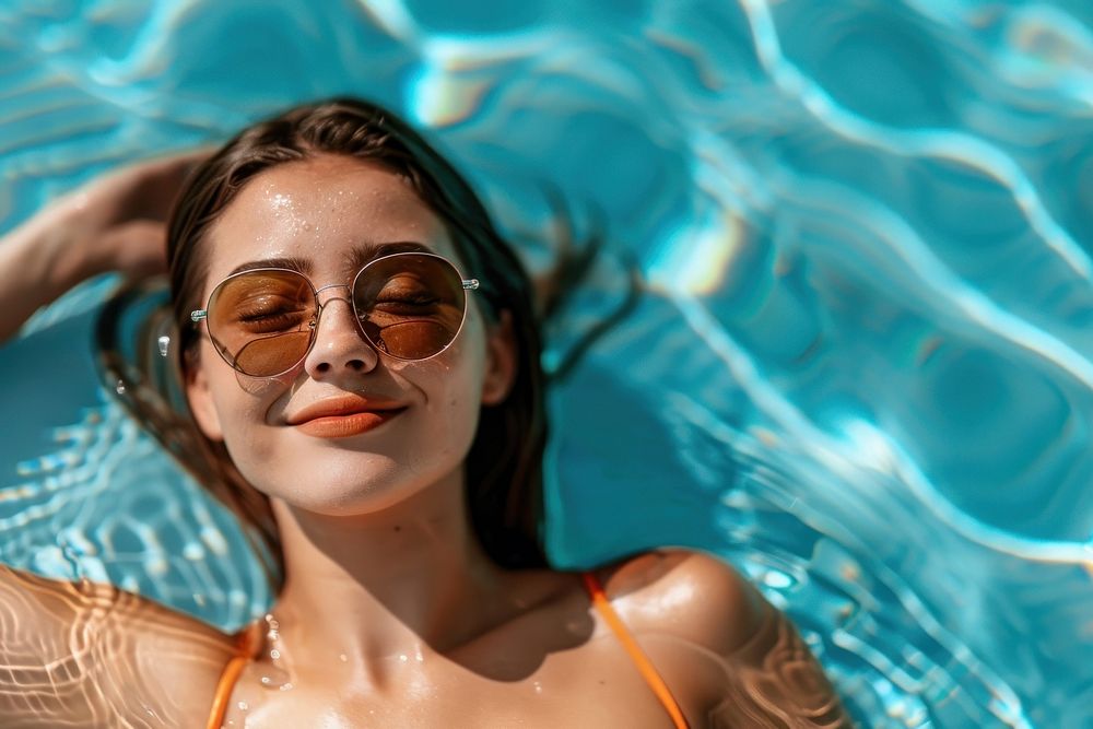 Women lying down in the sun wearing glasses on the pool accessories photography sunglasses.