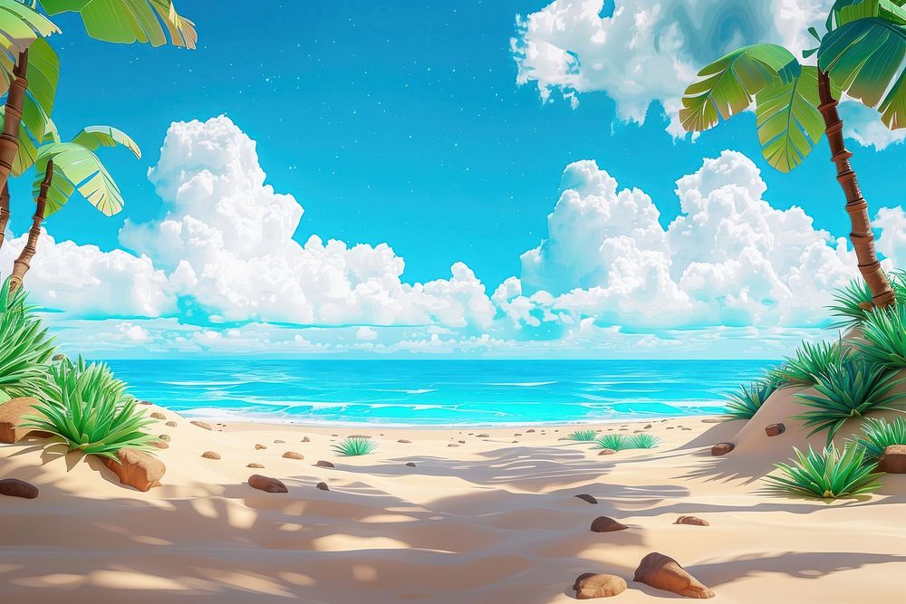 Beach and blue sky background summer human landscape.