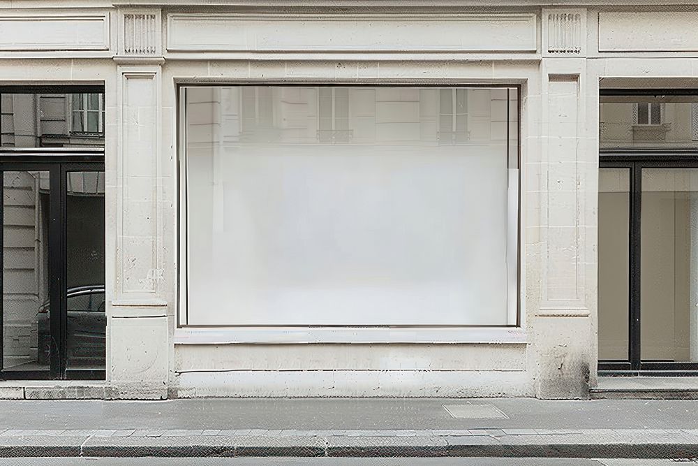 A blank white shop window mockup transportation electronics automobile.