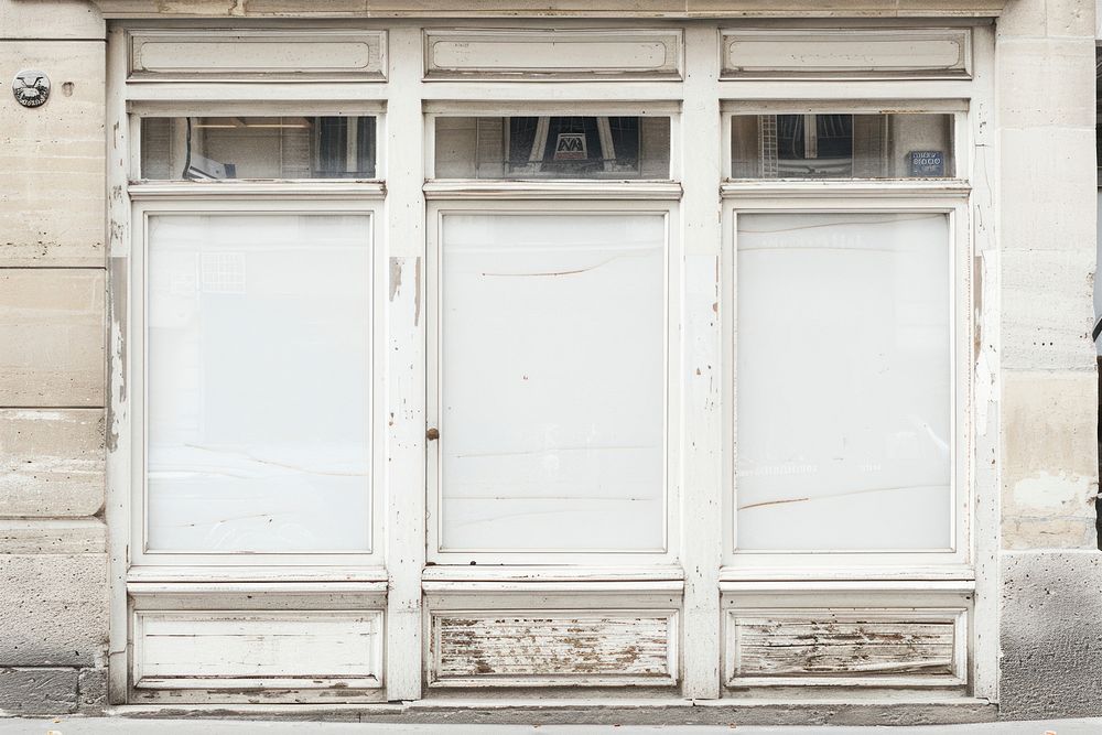 A blank white shop window mockup window - broken home damage.