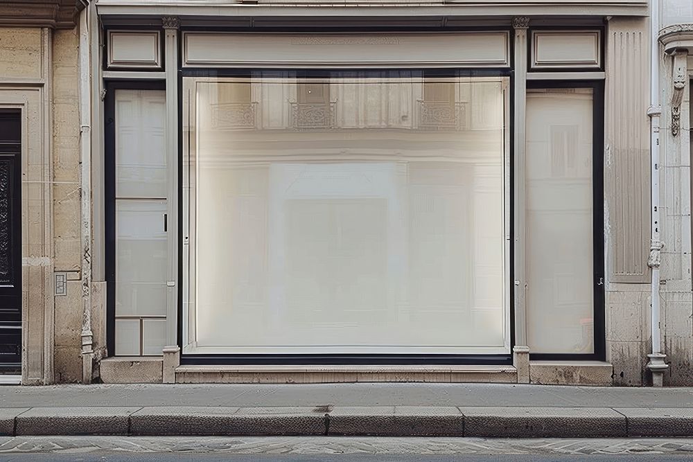 A blank white shop window mockup electronics screen.