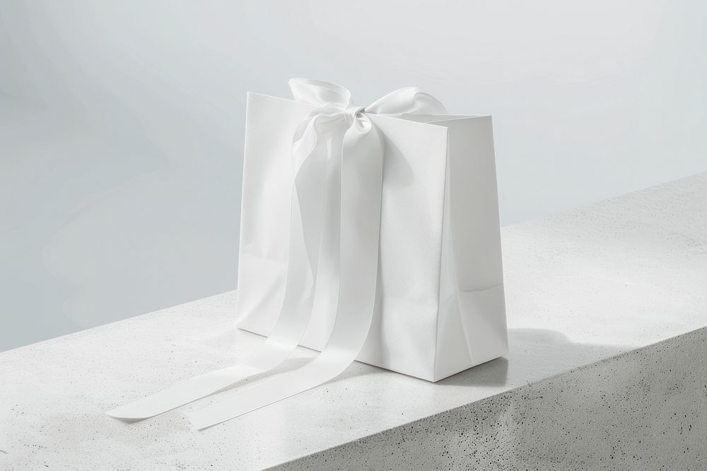 White gift bag mockup paper.