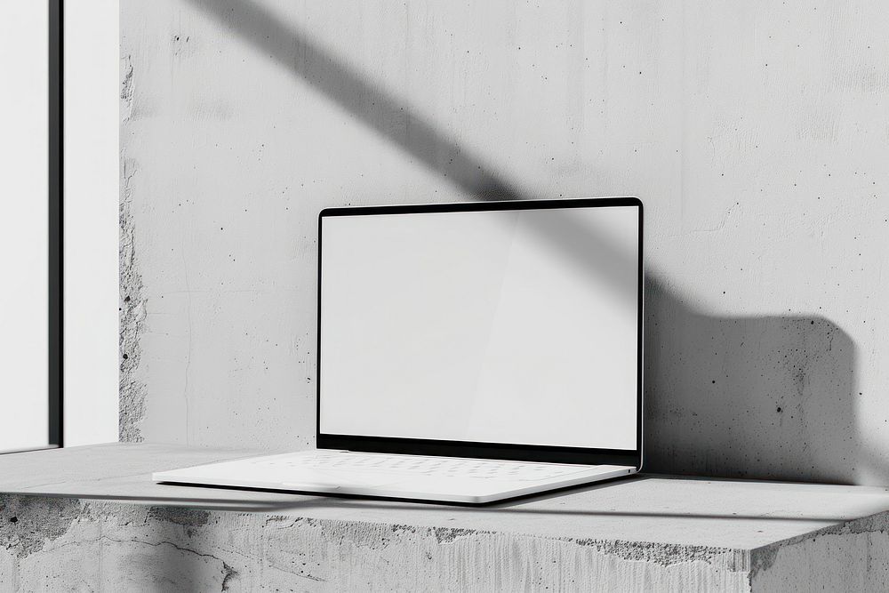 A laptop mockup screen electronics windowsill.