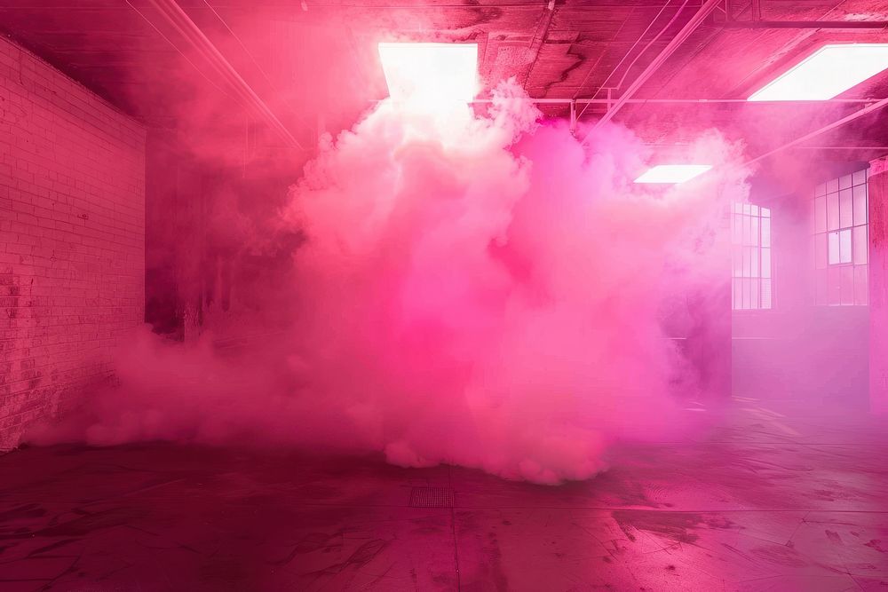 Shock pink smoke indoors.