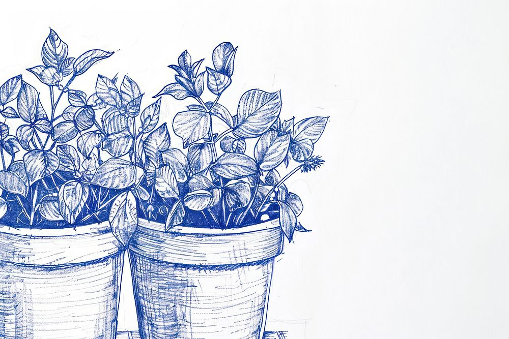 Vintage drawing plant pots sketch illustrated doodle.