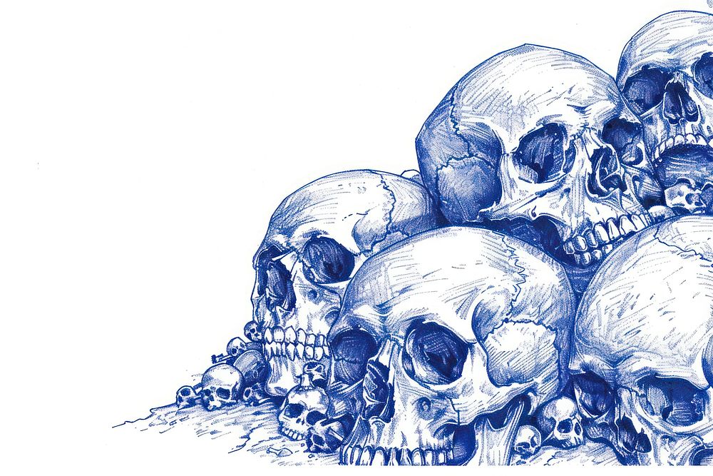 Vintage drawing mountain of skulls sketch illustrated wedding.