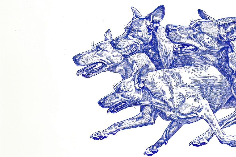 Vintage drawing dogs running sketch illustrated kangaroo.