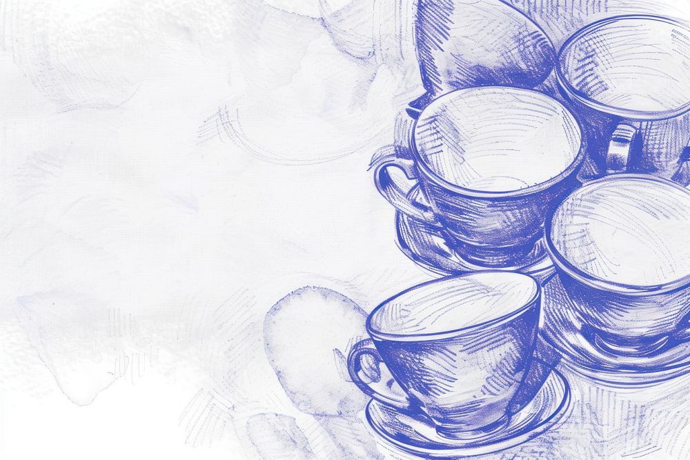 Vintage drawing coffee cups sketch illustrated art.