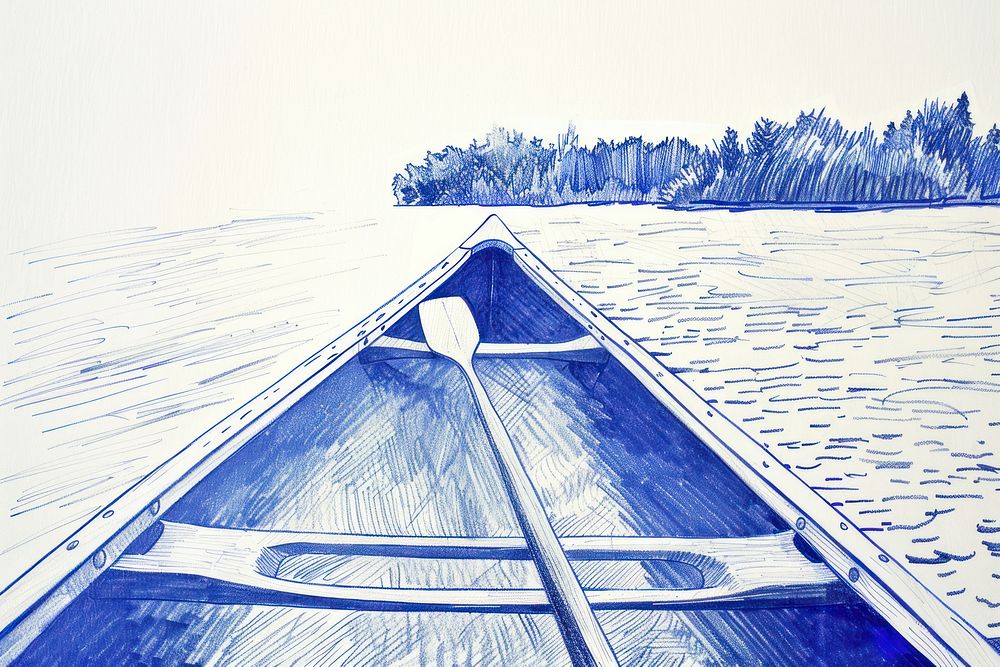 Point of view of canoe on lake drawing sketch transportation.