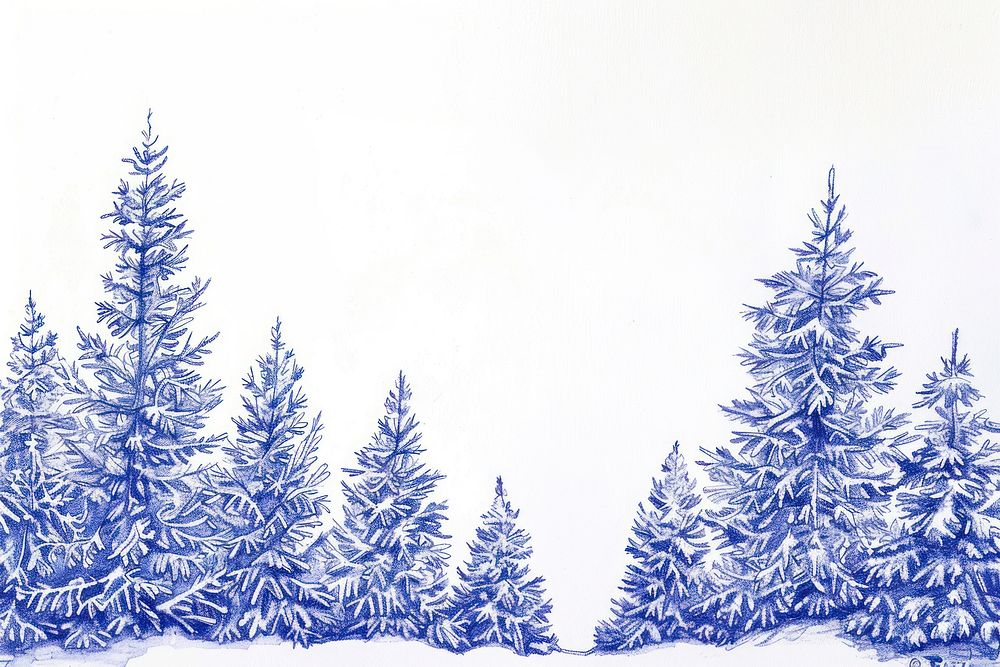 Vintage drawing pine trees in winter vegetation outdoors conifer.