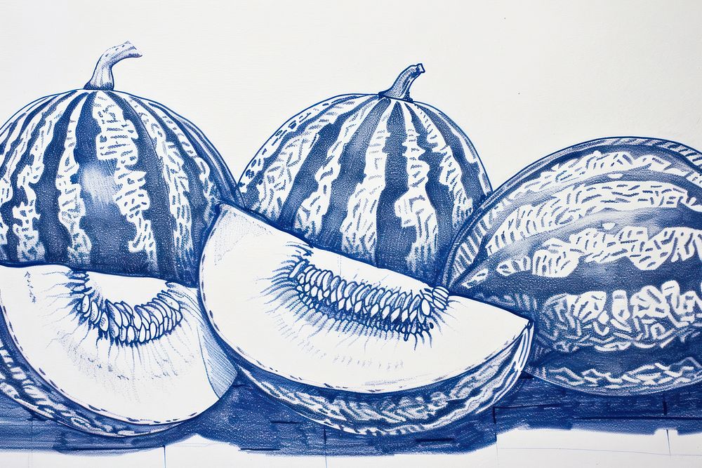 Vintage drawing watermelons sketch illustrated produce.