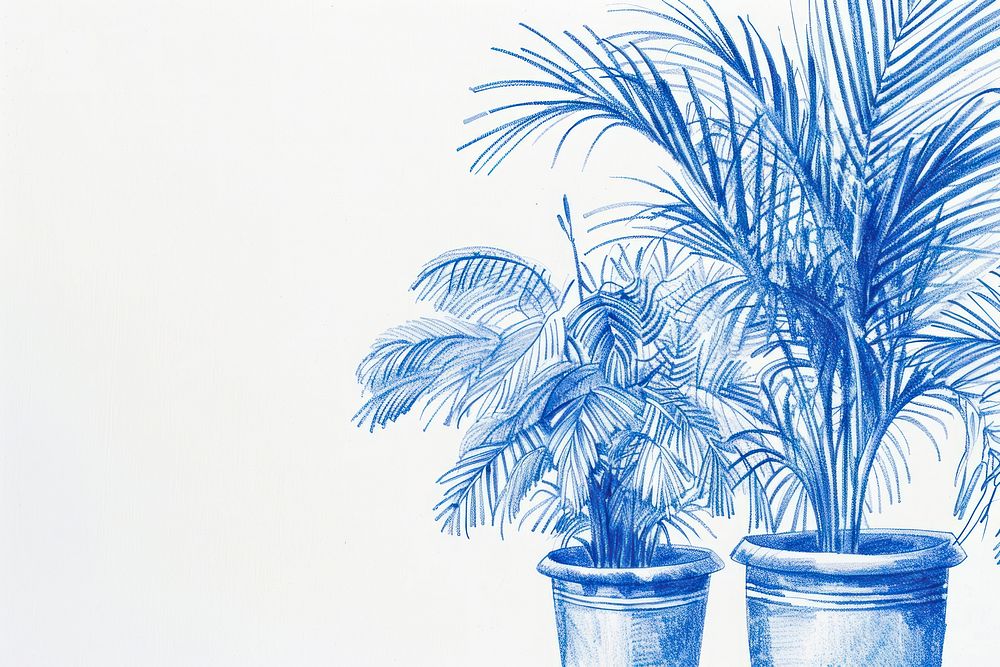 Vintage drawing plant pots sketch illustrated arecaceae.