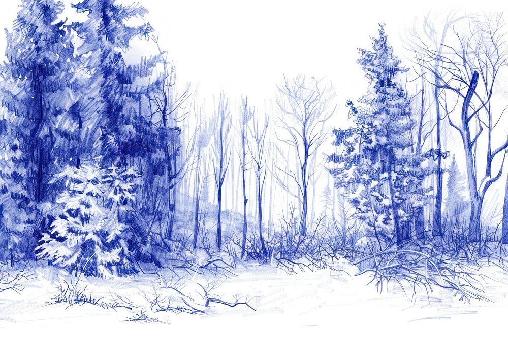 Vintage drawing winter forest sketch illustrated vegetation.