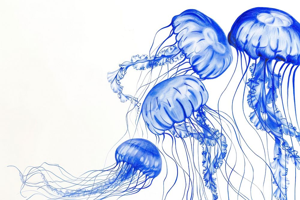 Vintage drawing jellyfishes invertebrate animal person.