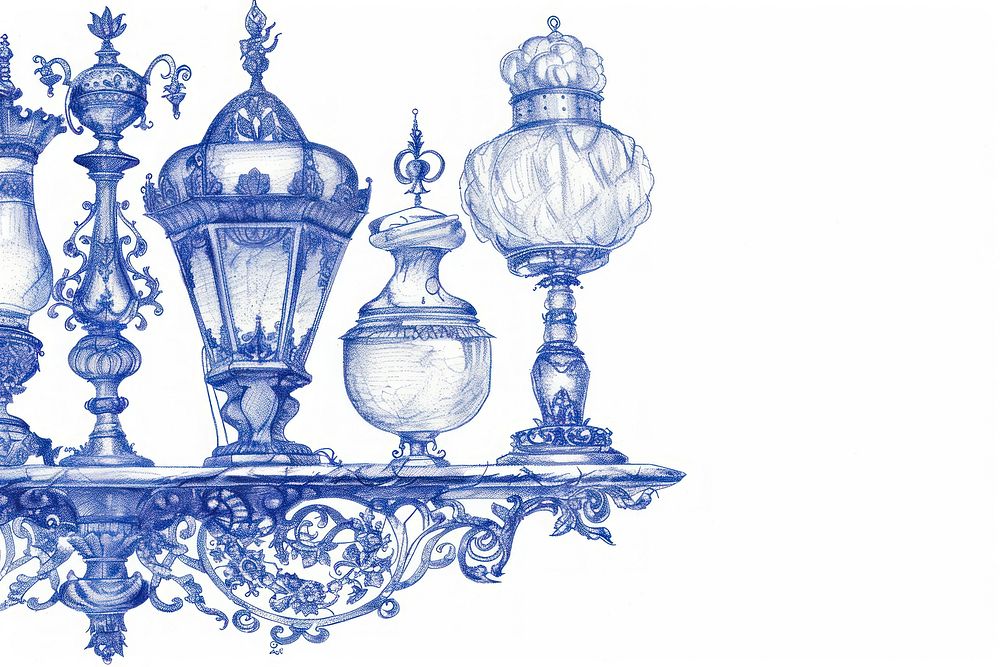 Vintage drawing Islamic lamps chandelier.