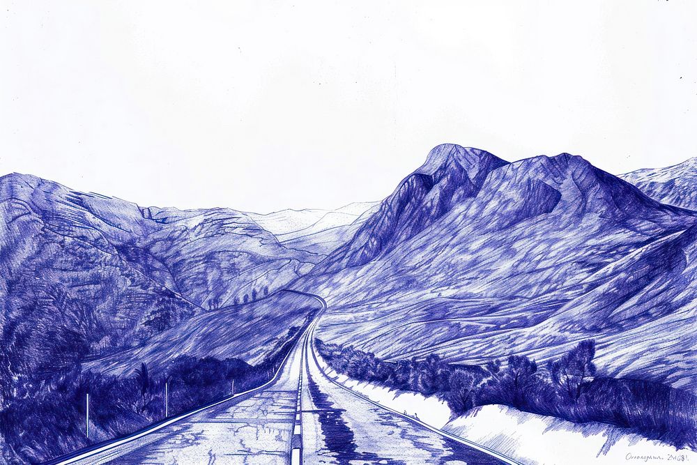 Vintage drawing road along the mountain furniture outdoors scenery.