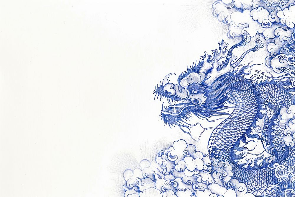 Vintage drawing Chinese dragon and cloud sketch illustrated pattern.