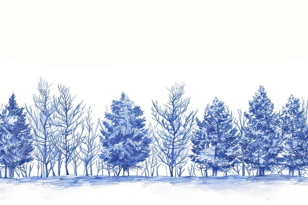 Vintage drawing winter forest sketch illustrated outdoors.