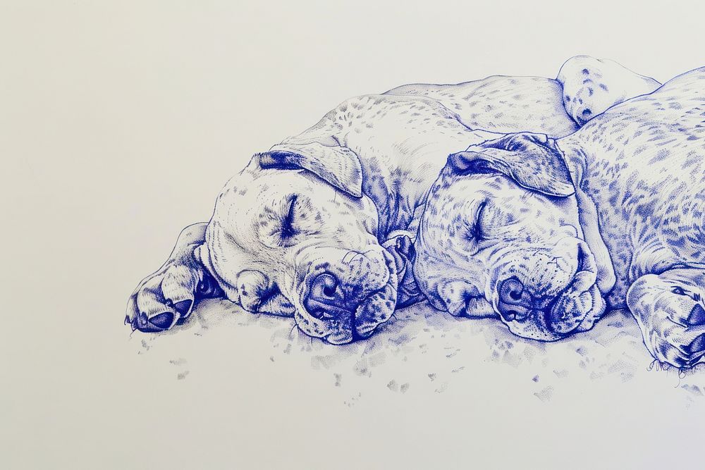 Vintage drawing dogs sleeping sketch illustrated person.