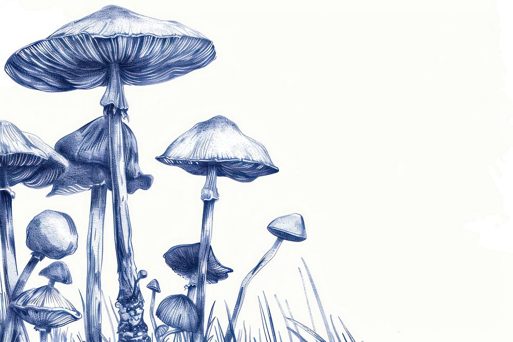 Vintage drawing mushrooms sketch illustrated agaric.
