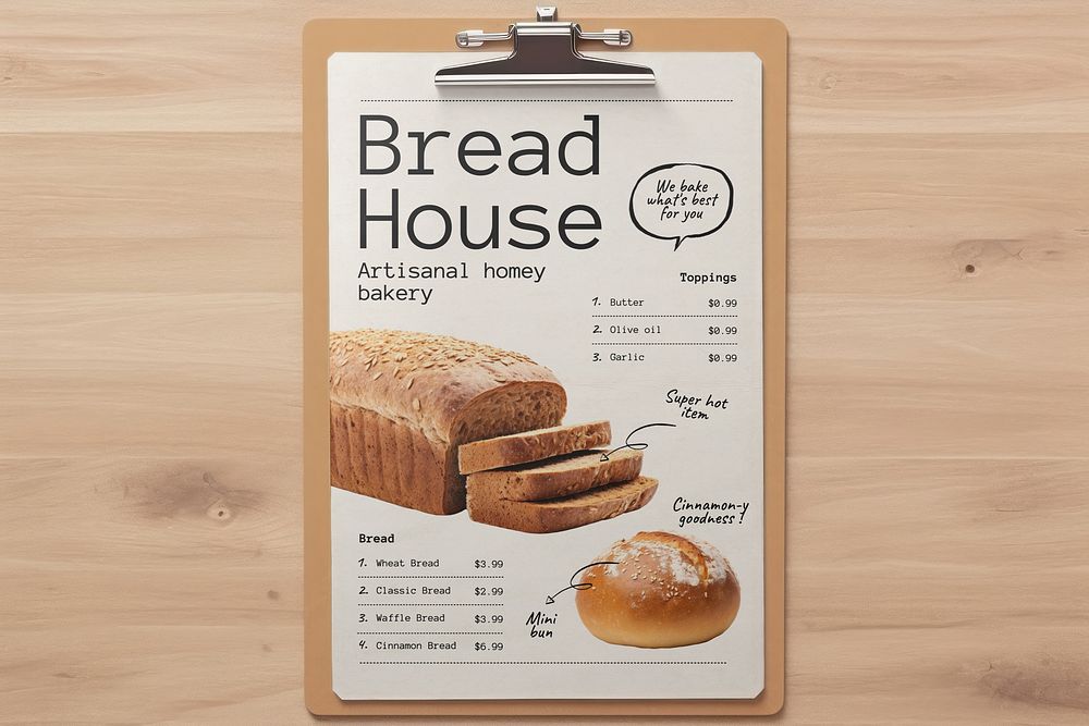 Bread house menu mockup psd