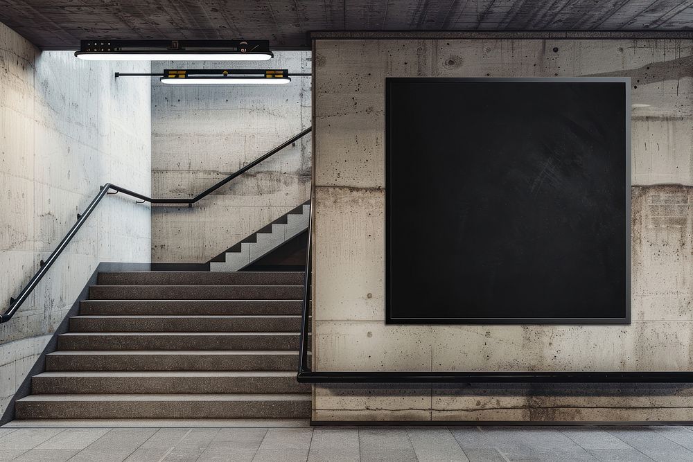 Large black blank billboard handrail architecture blackboard.
