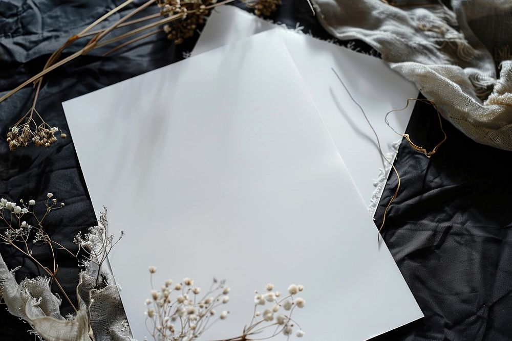Closeup photo of a blank a4 paper mockup flower envelope blossom.
