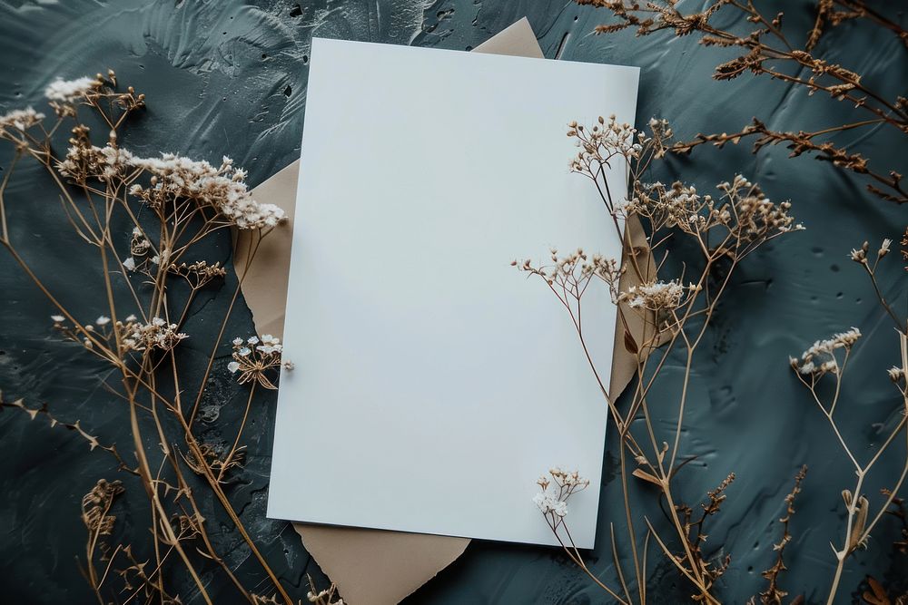Closeup photo of a blank a4 paper mockup flower envelope blossom.