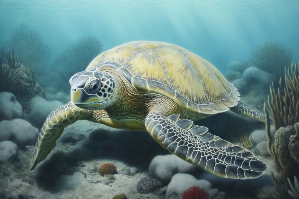 Sea turtle underwater outdoors tortoise.