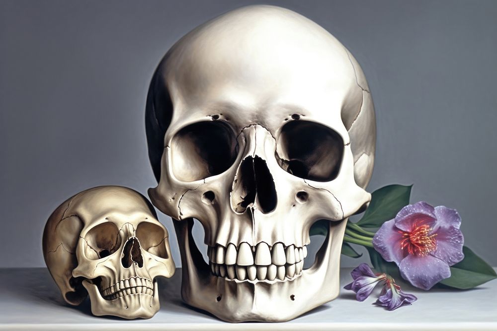 Skull with flowers blossom person helmet.