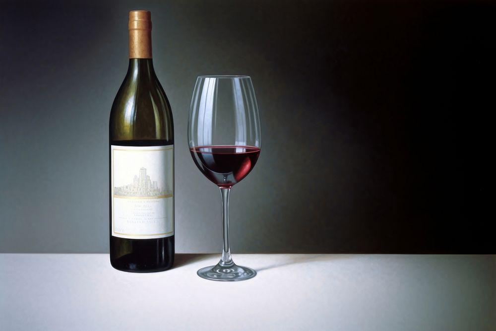Wine glass and wine bottle beverage alcohol liquor.