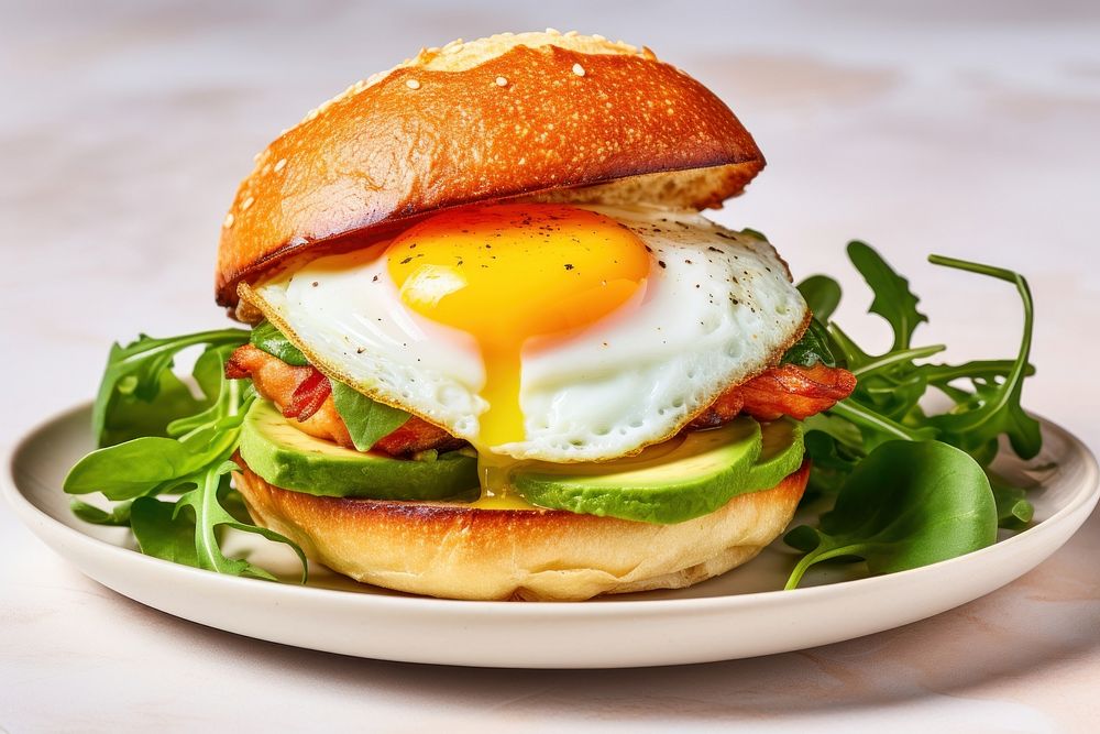 Breakfast burger food egg food presentation.