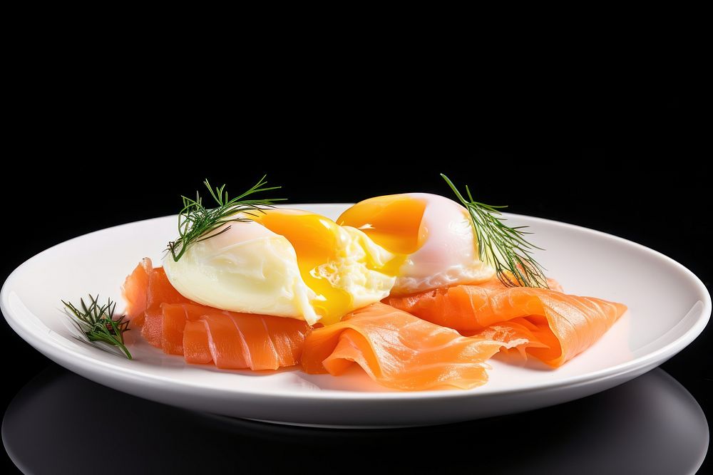 Croissant Benedict smoked salmon plate food egg.