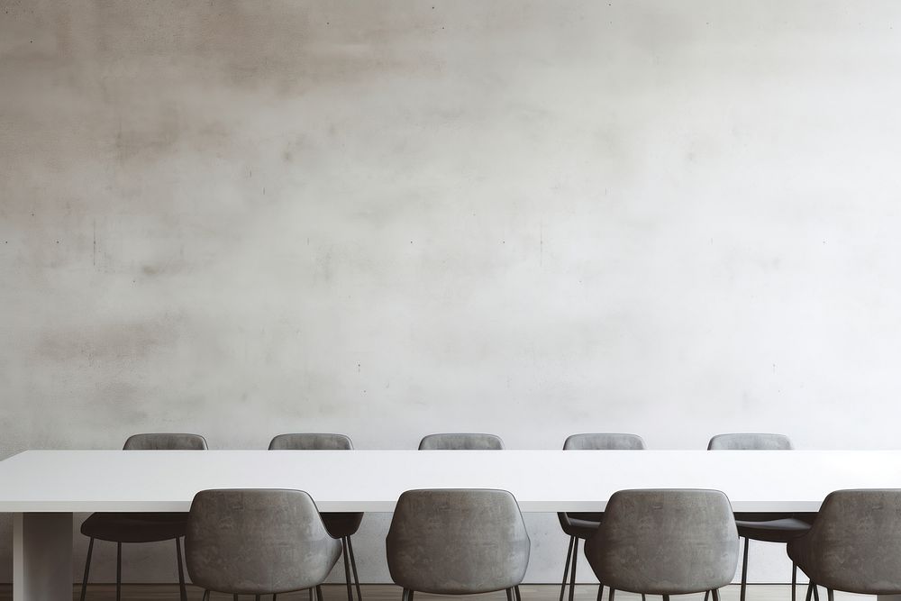 Empty white concrete wall mockup of office furniture indoors people.