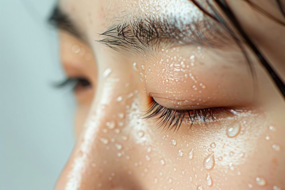 Asian skin covering with water drop sweating person female.
