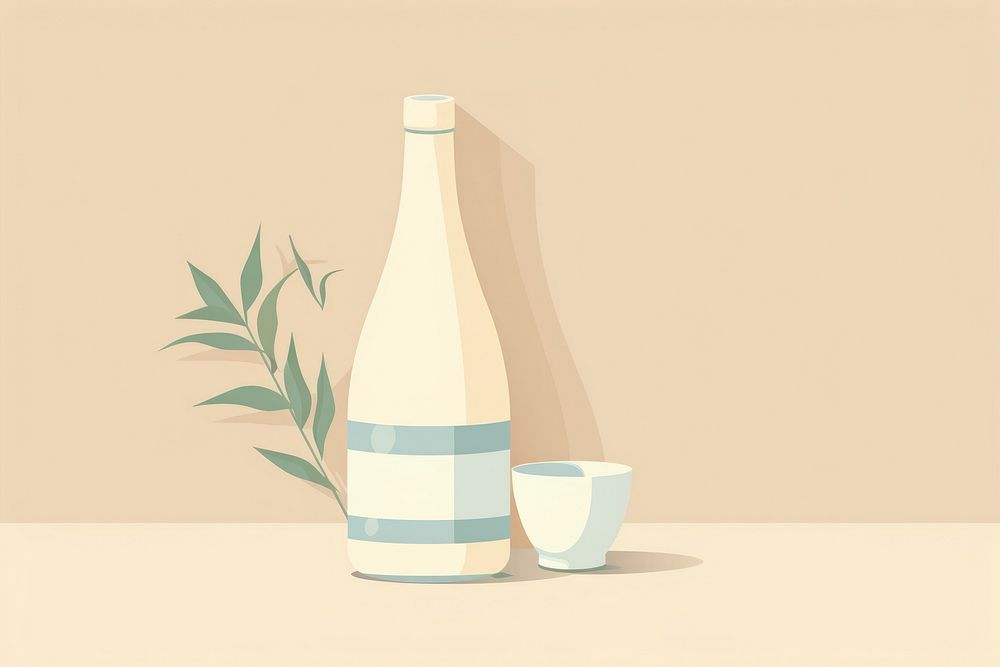 Sake bottle and cup beverage alcohol drink.