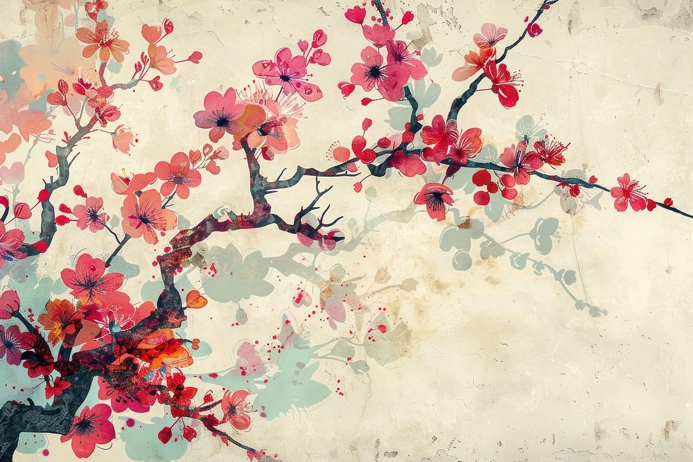 Sakura flower art painting blossom.