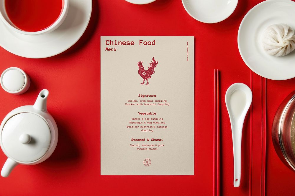 Chinese restaurant menu card flat lay