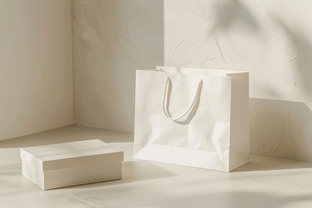 Luxury shopping bag mockup box accessories furniture.