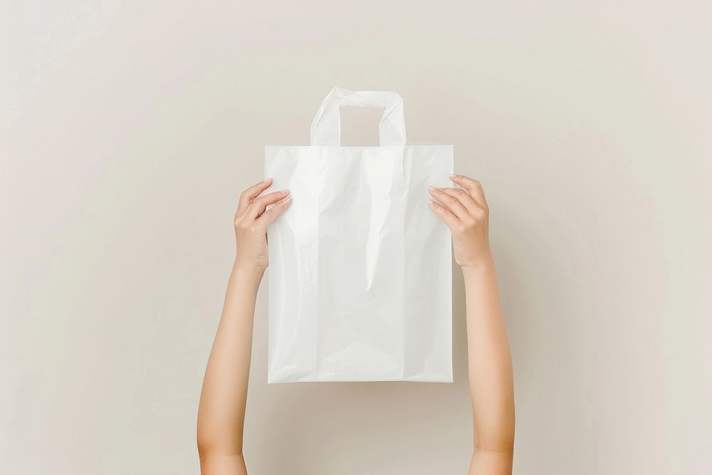 A white plastic mailing bag mockup person human plastic bag.