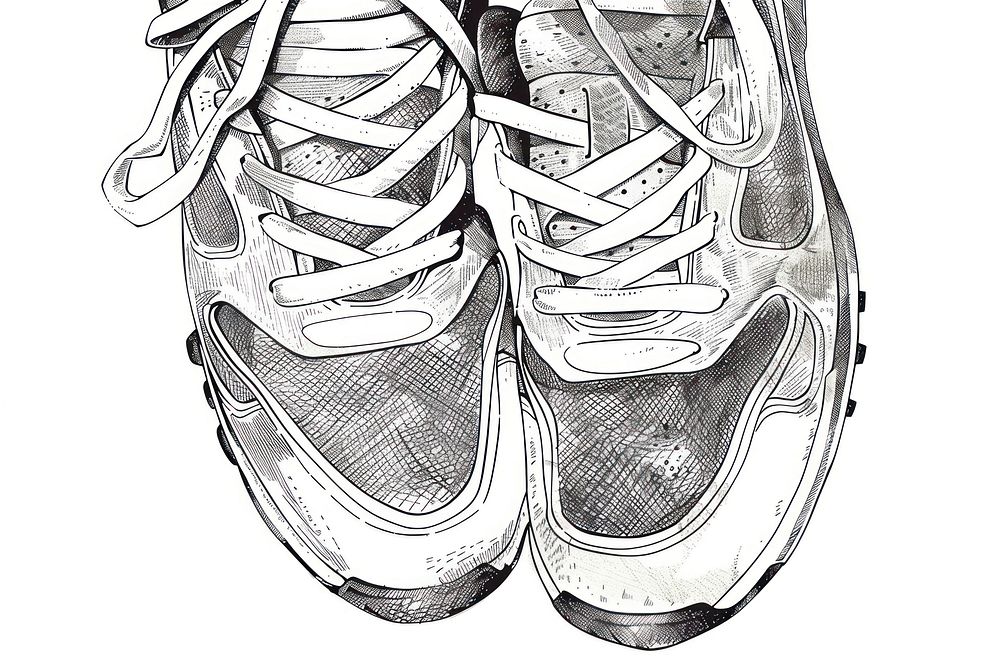 Etching illustration of sneakers sketch illustrated clothing.